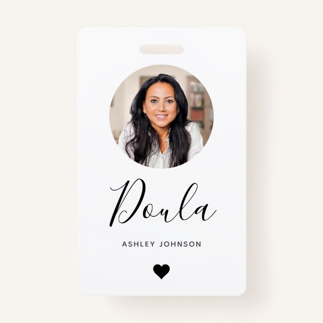 Doula Midwife Modern Add Your Photo & Heart  Badge (Front)