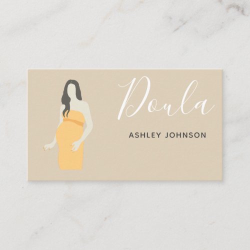 Doula Midwife Pregnant Woman Illustration Beige Business Card