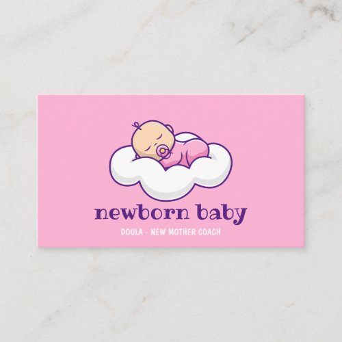 Doula New Baby Girl Sleeping on Cloud Business Card