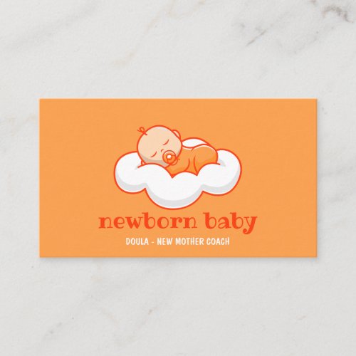 Doula New Baby Sleeping on Cloud Orange Business Card