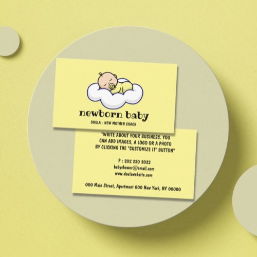 Doula New Baby Sleeping on Cloud yellow Business Card