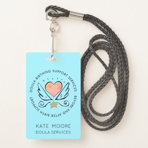 Doula Or Midwife Heart With Wings Name Badge