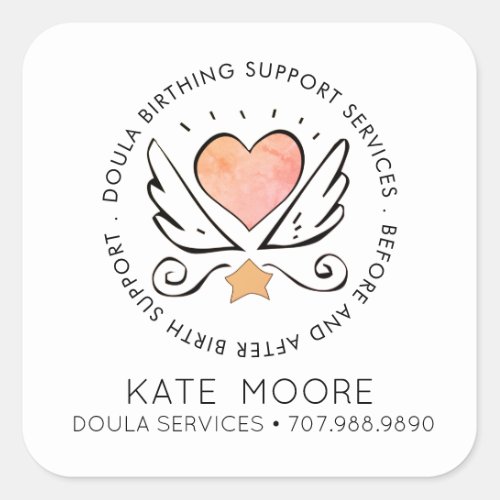Doula Or Midwife Heart With Wings Name Badge Squar Square Sticker