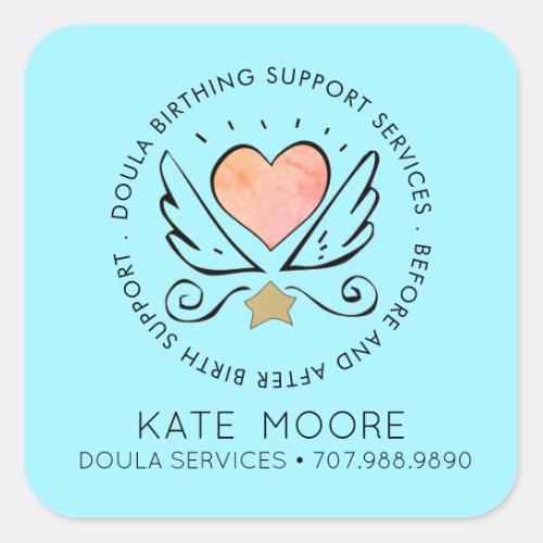 Doula Or Midwife Heart With Wings Name Badge Square Sticker