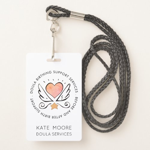 Doula Or Midwife Heart With Wings Name White Badge