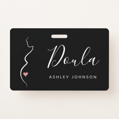 Doula Simple Minimal Classy Black  White Name Tag Badge