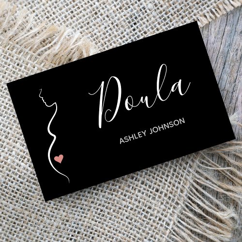 Doula Simple Minimal Clean Black  White Classic Business Card
