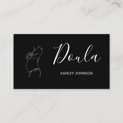 Doula Simple Minimal Clean Black  White Woman  Business Card