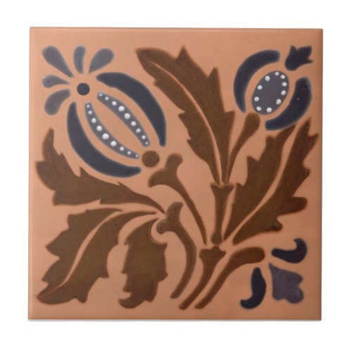 Doulton Lambeth Barbotine Art Nouveau Floral Repro Ceramic Tile