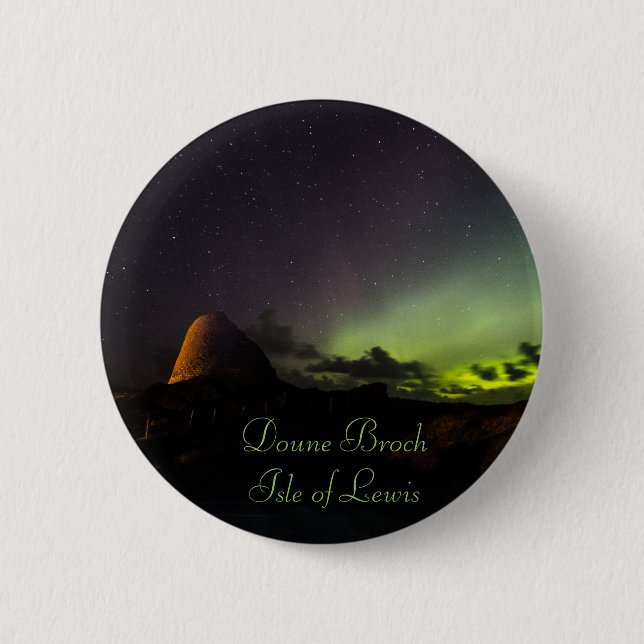 Doune Broch, Isle of Lewis and Aurora small badge Pinback Button (Front)