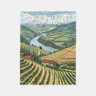 Douro Valley Portugal Travel Art Vintage Fleece Blanket