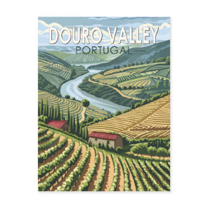 Douro Valley Portugal Travel Art Vintage Postcard
