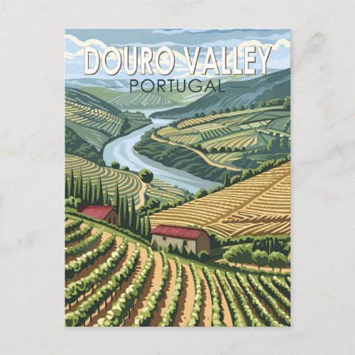Douro Valley Portugal Travel Art Vintage Postcard