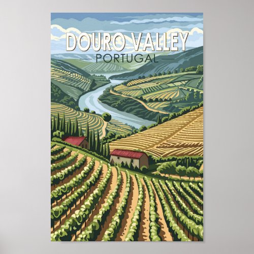 Douro Valley Portugal Travel Art Vintage Poster