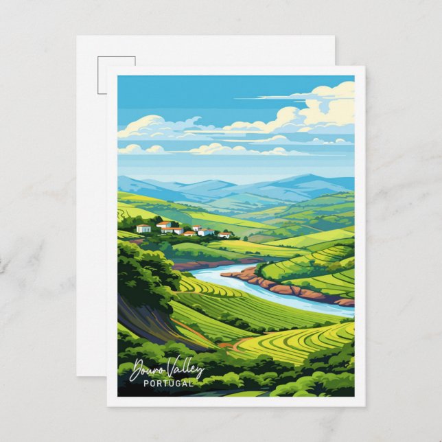 Douro Valley Portugal Vintage travel illustration Postcard (Front/Back)