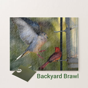 Dove and Cardinal Backyard Brawl Jigsaw Puzzle