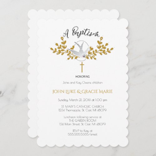 Dove and Cross Baptism Invitation Twins