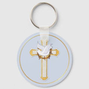Dove and Cross Keychain