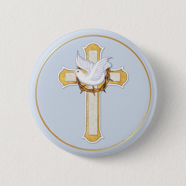 Dove and Cross Pinback Button (Front)