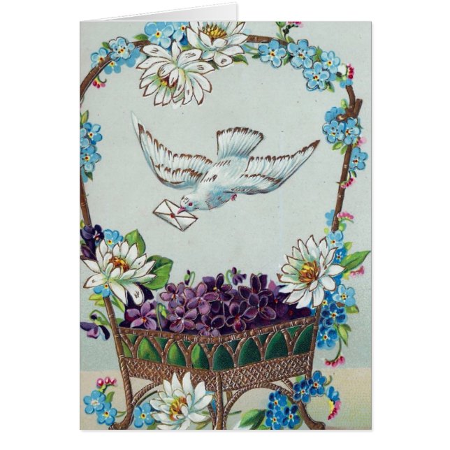 Dove And Gold Basket of Flowers Cards (Front)
