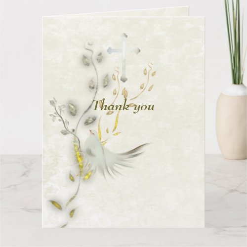 Dove and golden leaves  folded thank you card 