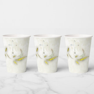 Dove and golden leaves paper cups