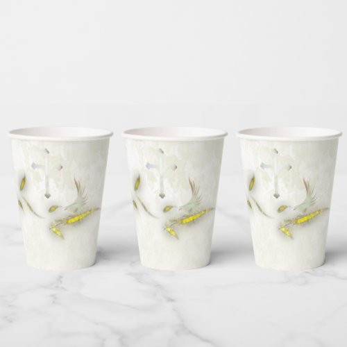 Dove and golden leaves  paper cups 