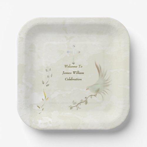 Dove and golden leaves  paper plates 