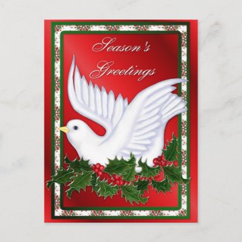 Dove And Holly Holiday Postcard by Spice at Zazzle