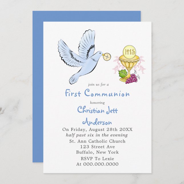 Dove and Host First Communion  Invitation (Front/Back)