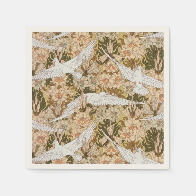 Dove and Lily Floral Print Napkins (Front)