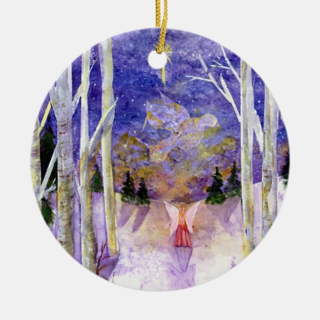 Dove Angel Birch Forest Ceramic Ornament (Front)