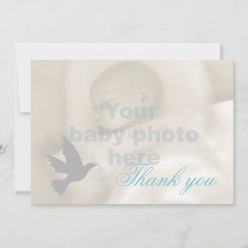 Dove aqua blue boys baptism photo thank you card