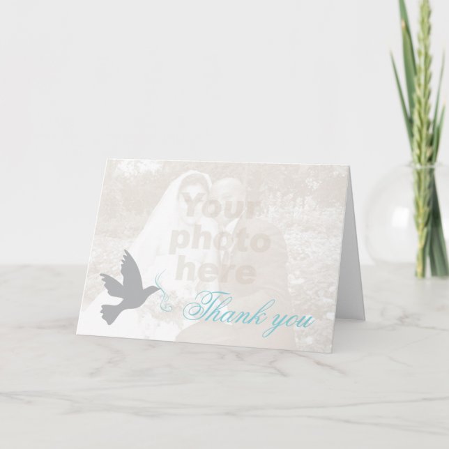 Dove aqua blue photo wedding thank you card (Front)