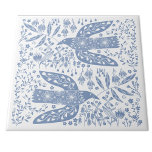 Dove Bird Blue Ceramic Tile<br><div class="desc">Blue and white folk art doves for peace and hope. Original art by Nic Squirrell.</div>