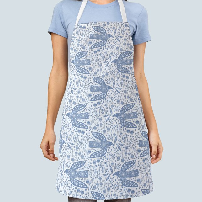 Dove Bird Blue Pattern Apron (Creator Uploaded)