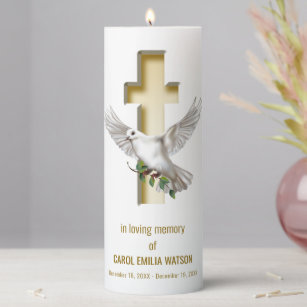 Dove Bird Funeral Memorial Pillar Candle