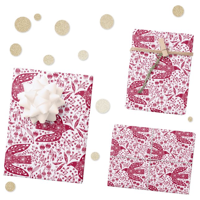 Dove Bird Red and White Festive Wrapping Paper Sheets (Red and white festive peace dove bird pattern gift wrapping paper sheets)