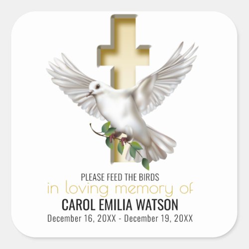 Dove Bird Seed Packet Funeral Memorial Square Sticker