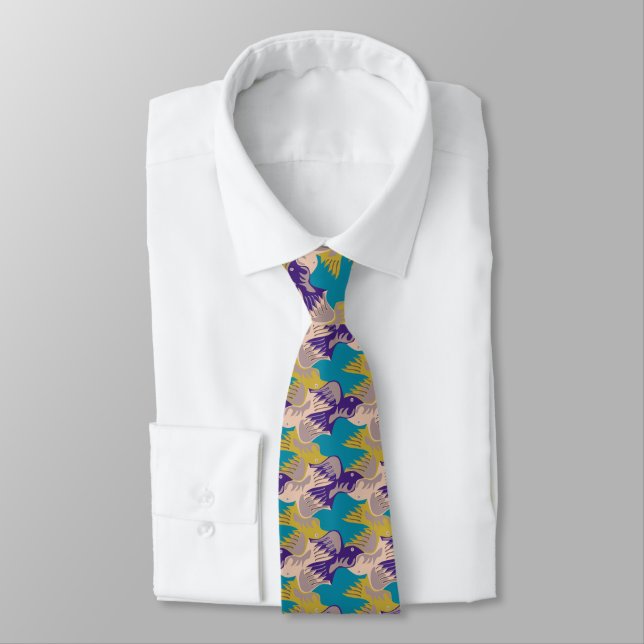 Dove Birds Pattern Tesselation 3 NT Neck Tie (Tied)