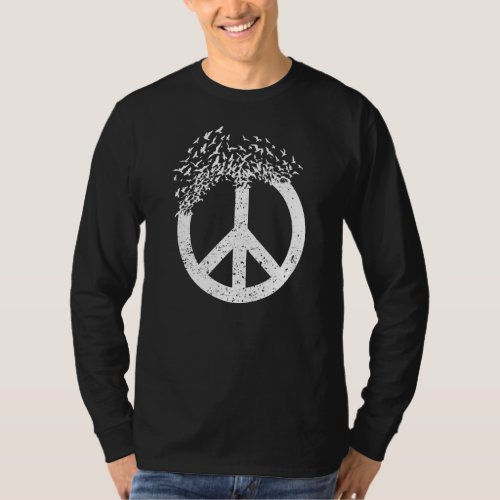 Dove Birds Peace Sign Doves 70s Retro Hippies 60s  T_Shirt