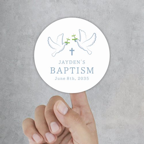 Dove Blue Boy Baptism Classic Round Sticker