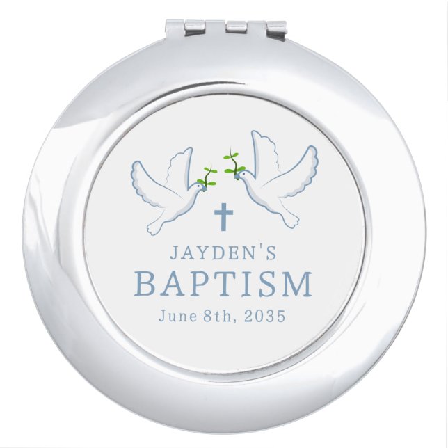 Dove Blue Boy Baptism Favors Compact Mirror (Front)