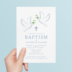 Dove Blue Boy Baptism Invitation