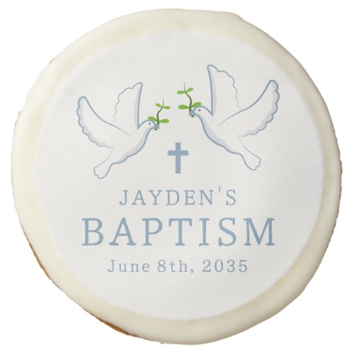 Dove Blue Boy Baptism Sugar Cookie