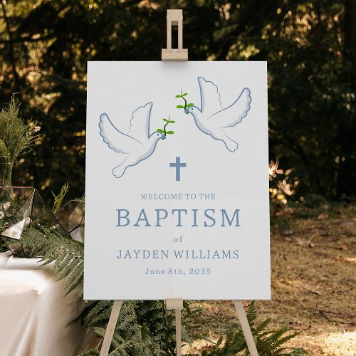 Dove Blue Boy Baptism Welcome Sign