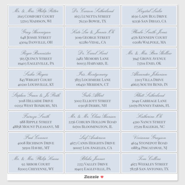 Dove Blue Elegant Script 24 Wedding Guest Address Sticker (Sheet)
