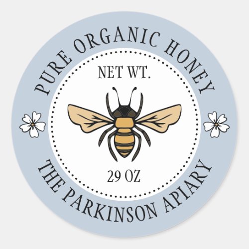 Dove Blue Floral Honey Bee Illustration Apiary Classic Round Sticker