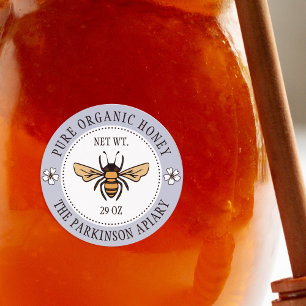 Dove Blue Floral Honey Bee Illustration Apiary Classic Round Sticker