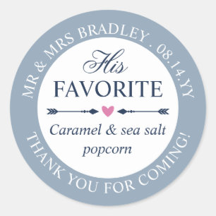 Dove Blue Heart Arrows His Favorite Wedding Favor Classic Round Sticker